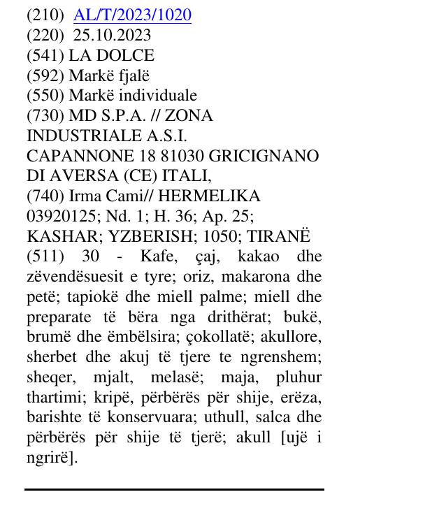 Zëri i markës LA DOLCE në buletin