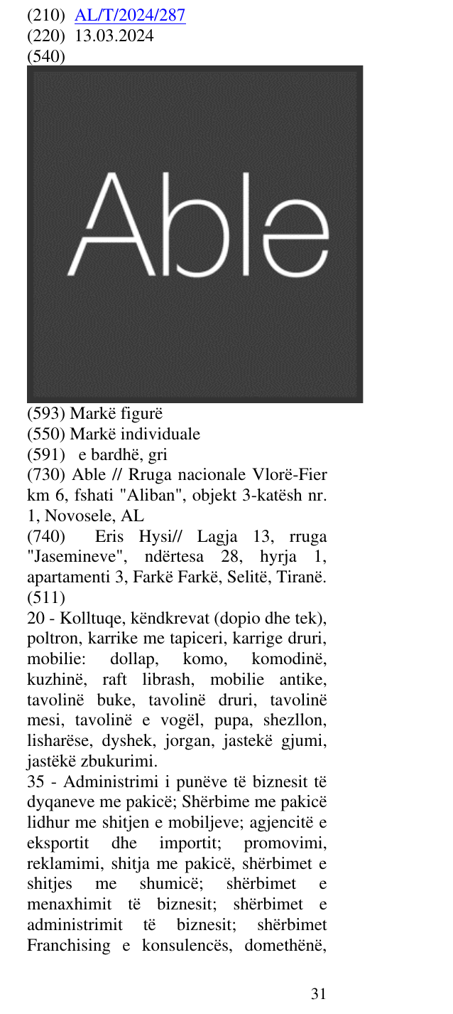 Zëri i markës Able në buletin