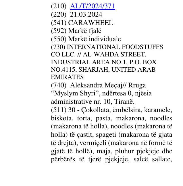 Zëri i markës CARAWHEEL në buletin