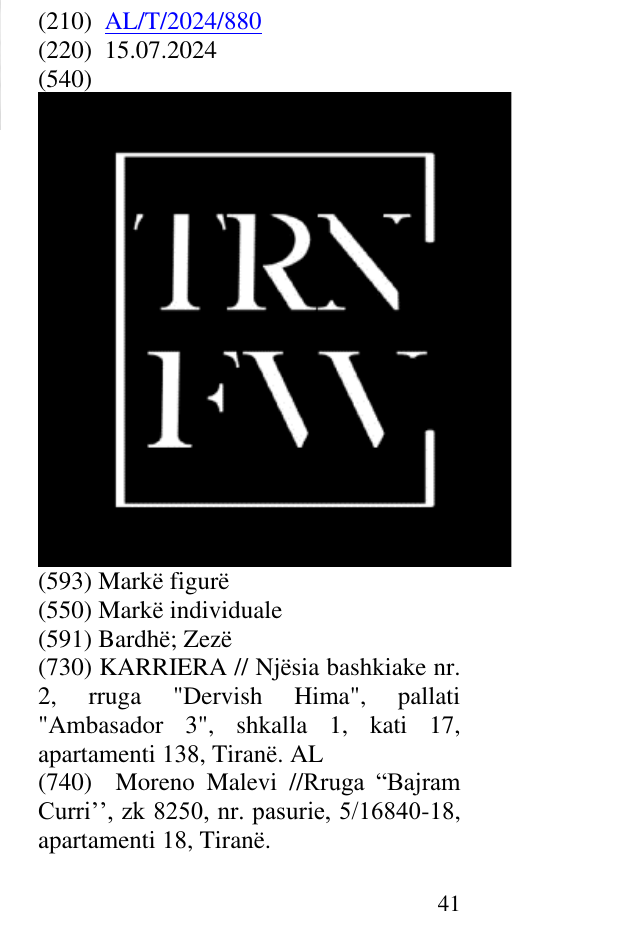 Zëri i markës TRN FW në buletin