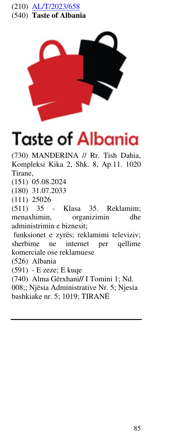 Zëri i markës Taste of Albania në buletin