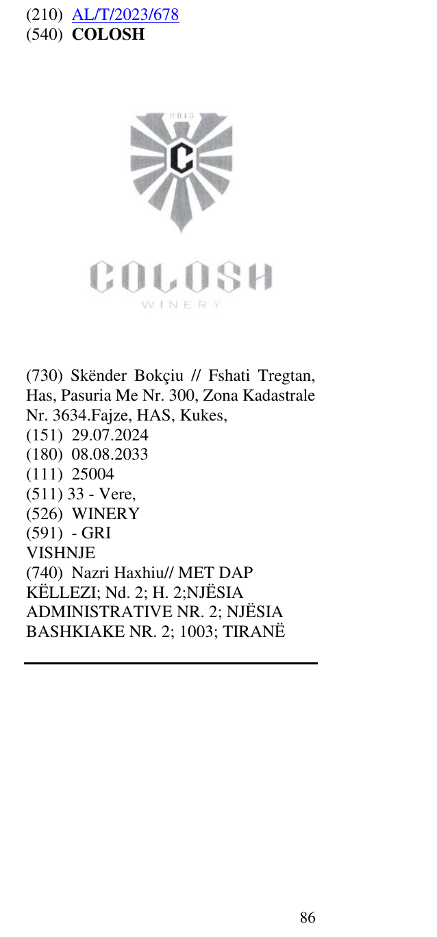 Zëri i markës COLOSH në buletin