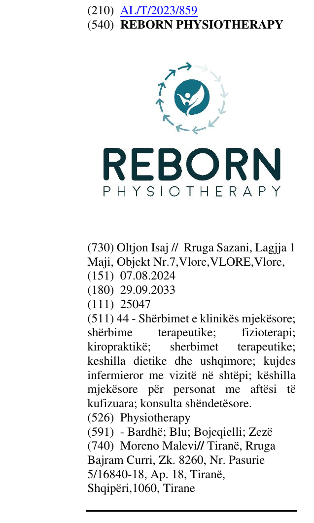 Zëri i markës REBORN PHYSIOTHERAPY në buletin