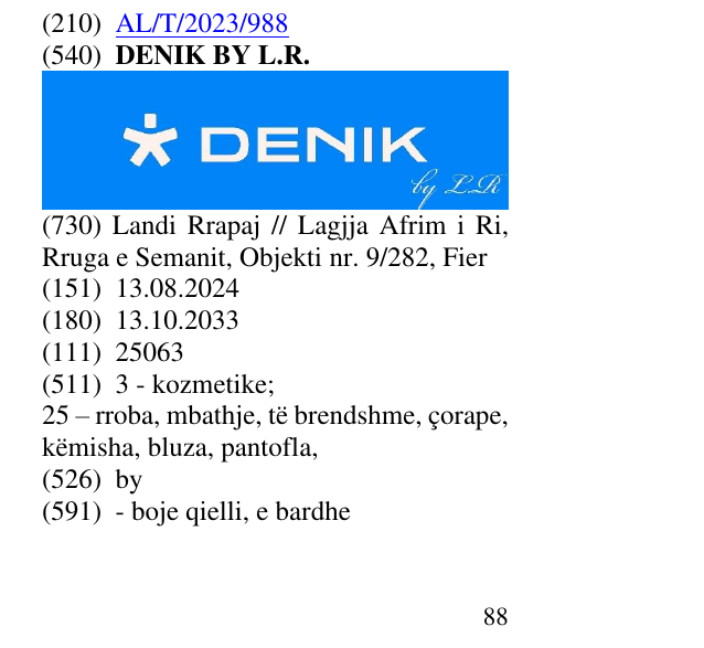 Zëri i markës DENIK BY L.R. në buletin