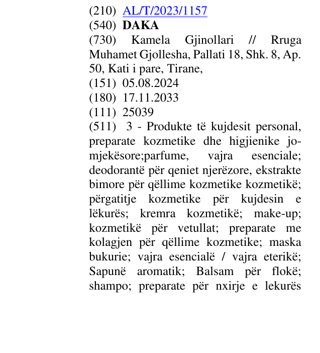Zëri i markës DAKA në buletin