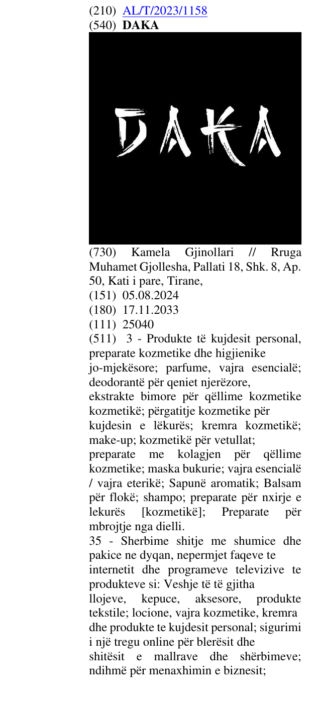Zëri i markës DAKA në buletin