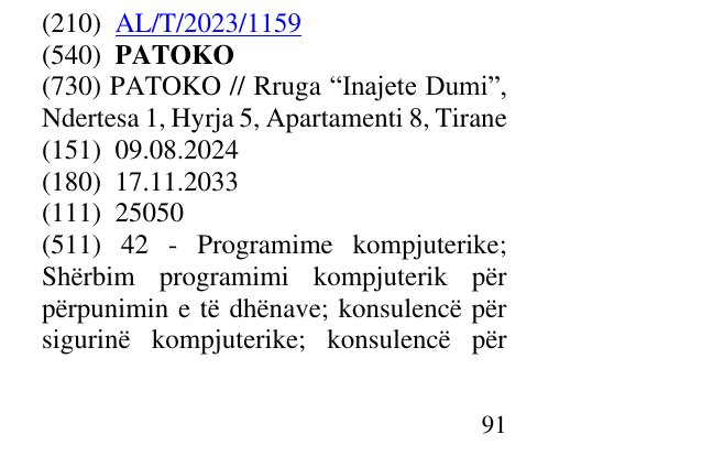 Zëri i markës PATOKO në buletin
