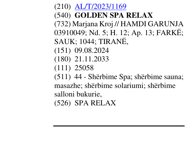 Zëri i markës GOLDEN SPA RELAX në buletin