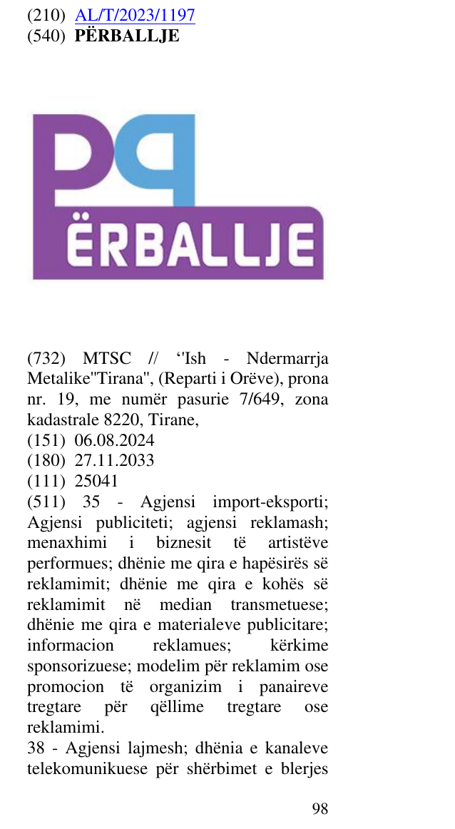 Zëri i markës PËRBALLJE në buletin