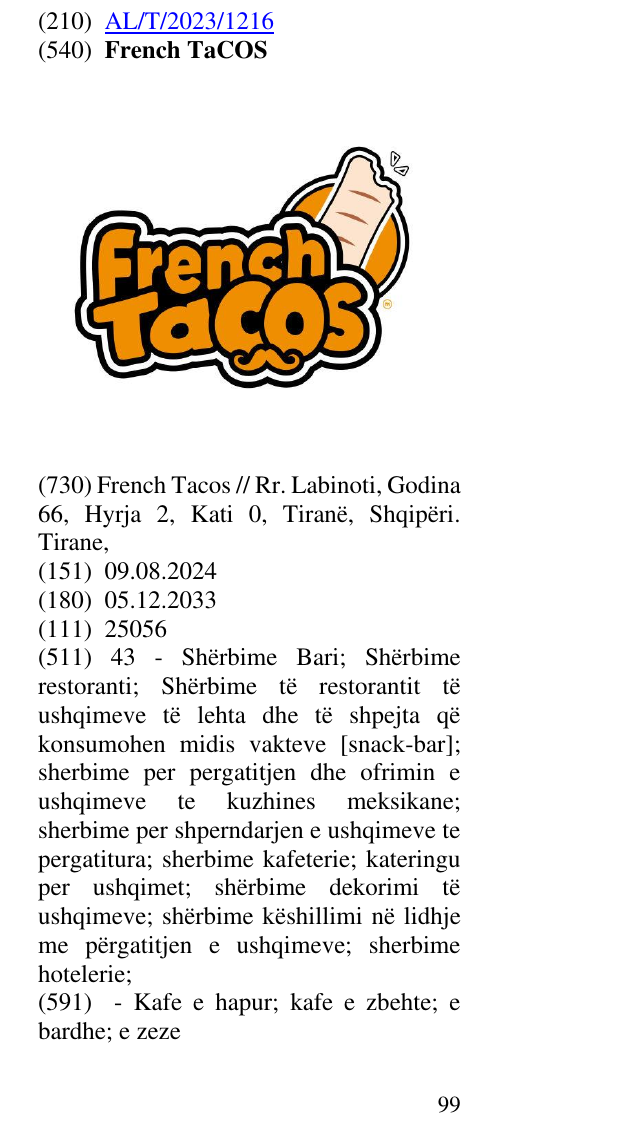 Zëri i markës French TaCOS në buletin