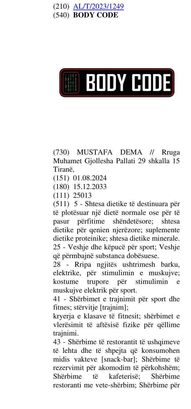 Zëri i markës BODY CODE në buletin