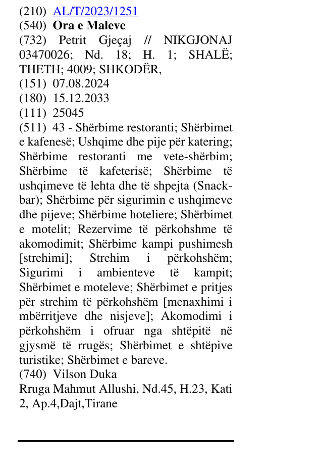 Zëri i markës Ora e Maleve në buletin
