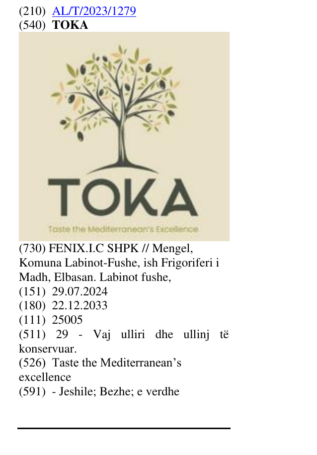 Zëri i markës TOKA në buletin