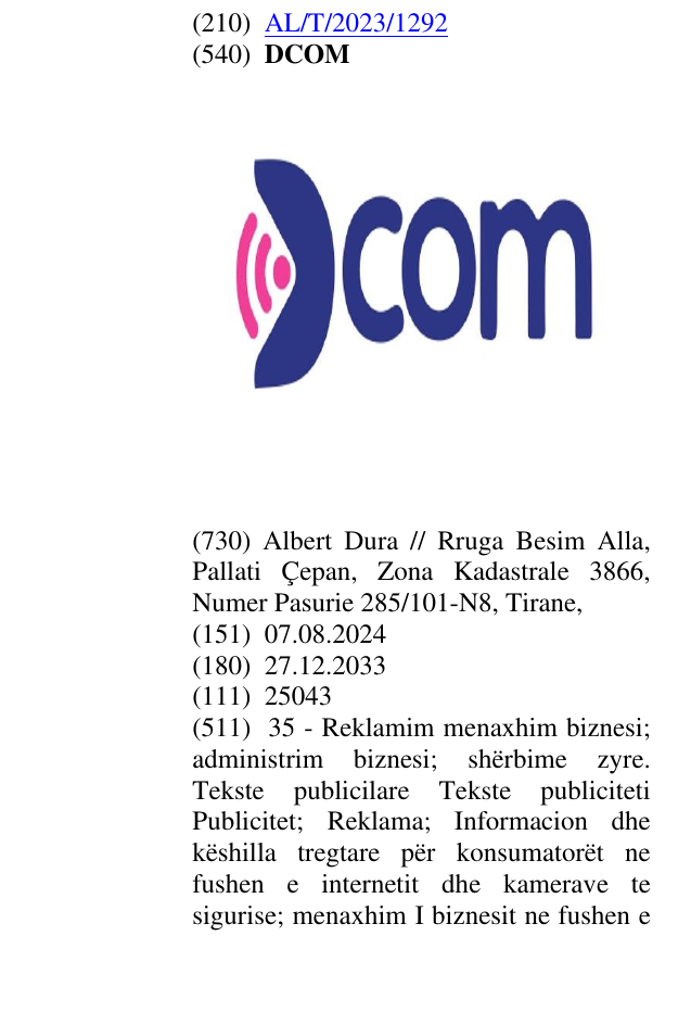 Zëri i markës DCOM në buletin