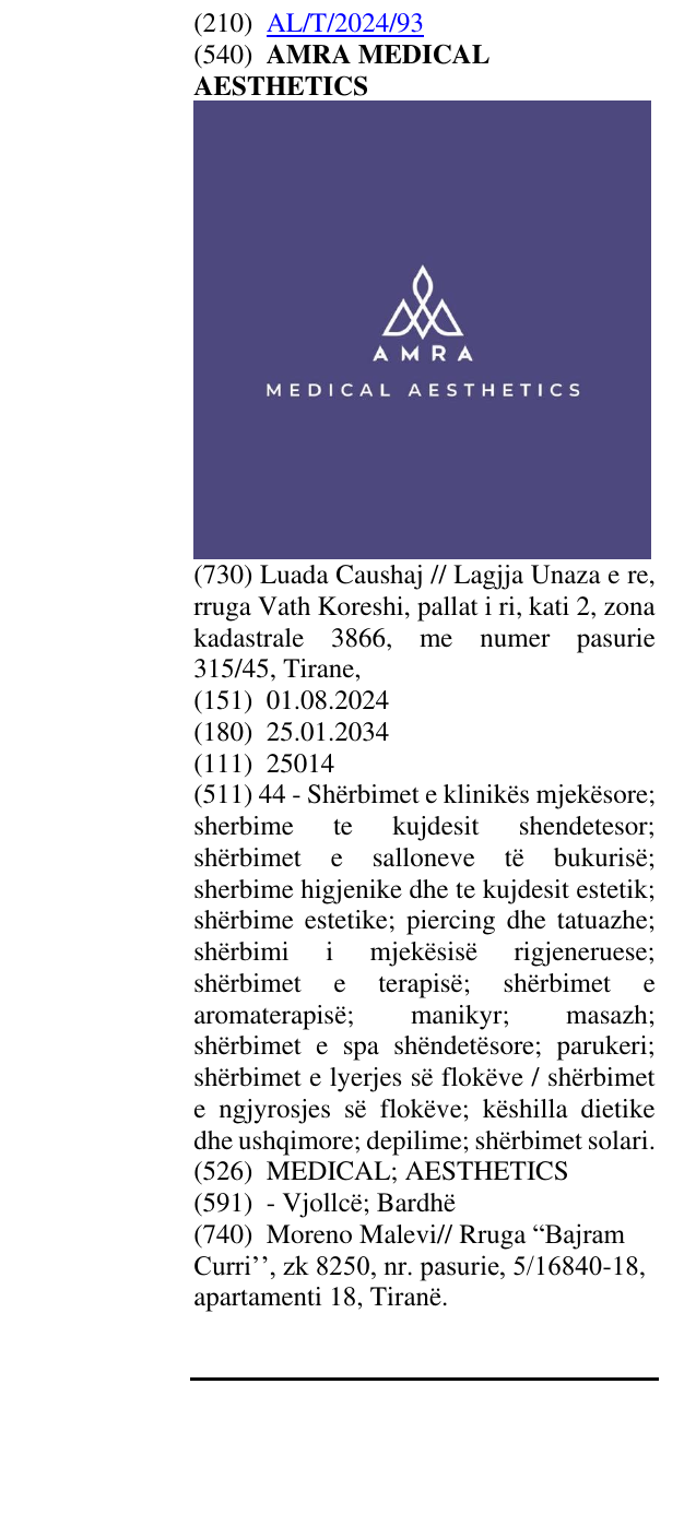 Zëri i markës AMRA MEDICAL AESTHETICS në buletin