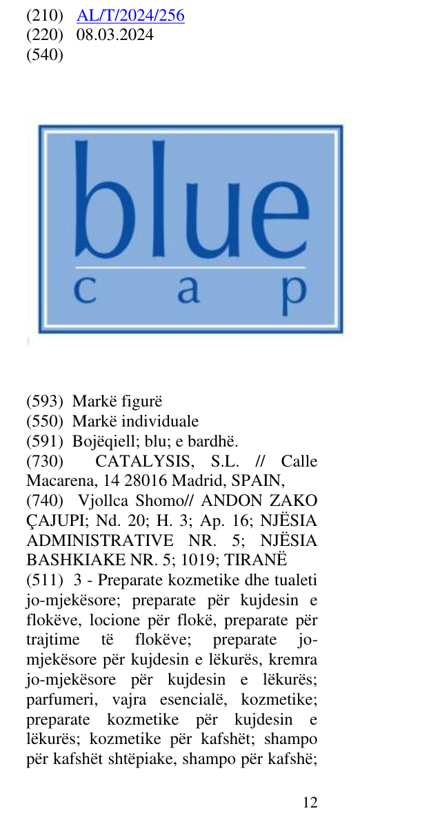 Zëri i markës blue cap në buletin