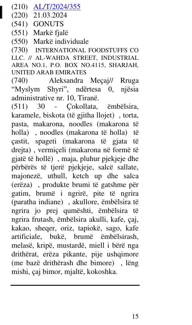 Zëri i markës GONUTS në buletin