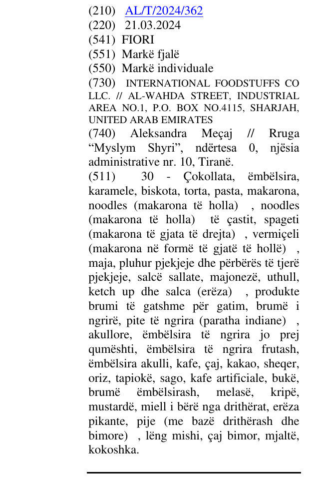 Zëri i markës FIORI në buletin