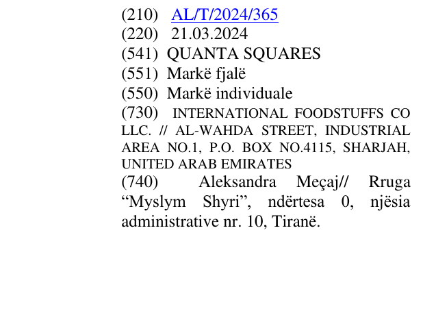 Zëri i markës QUANTA SQUARES në buletin