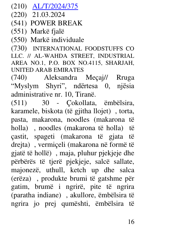 Zëri i markës POWER BREAK në buletin