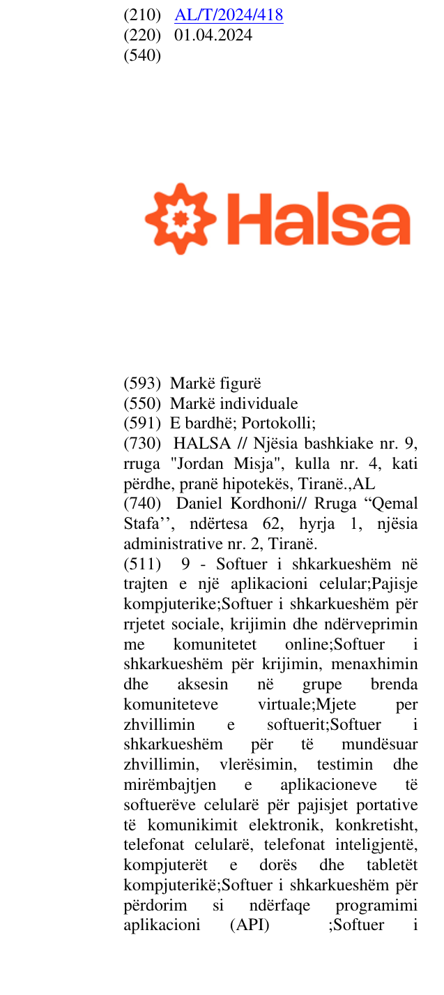 Zëri i markës Halsa në buletin