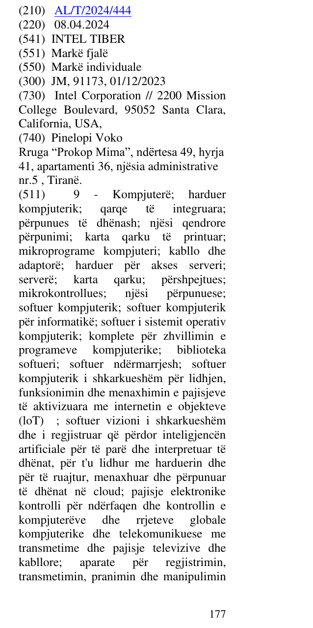 Zëri i markës INTEL TIBER në buletin