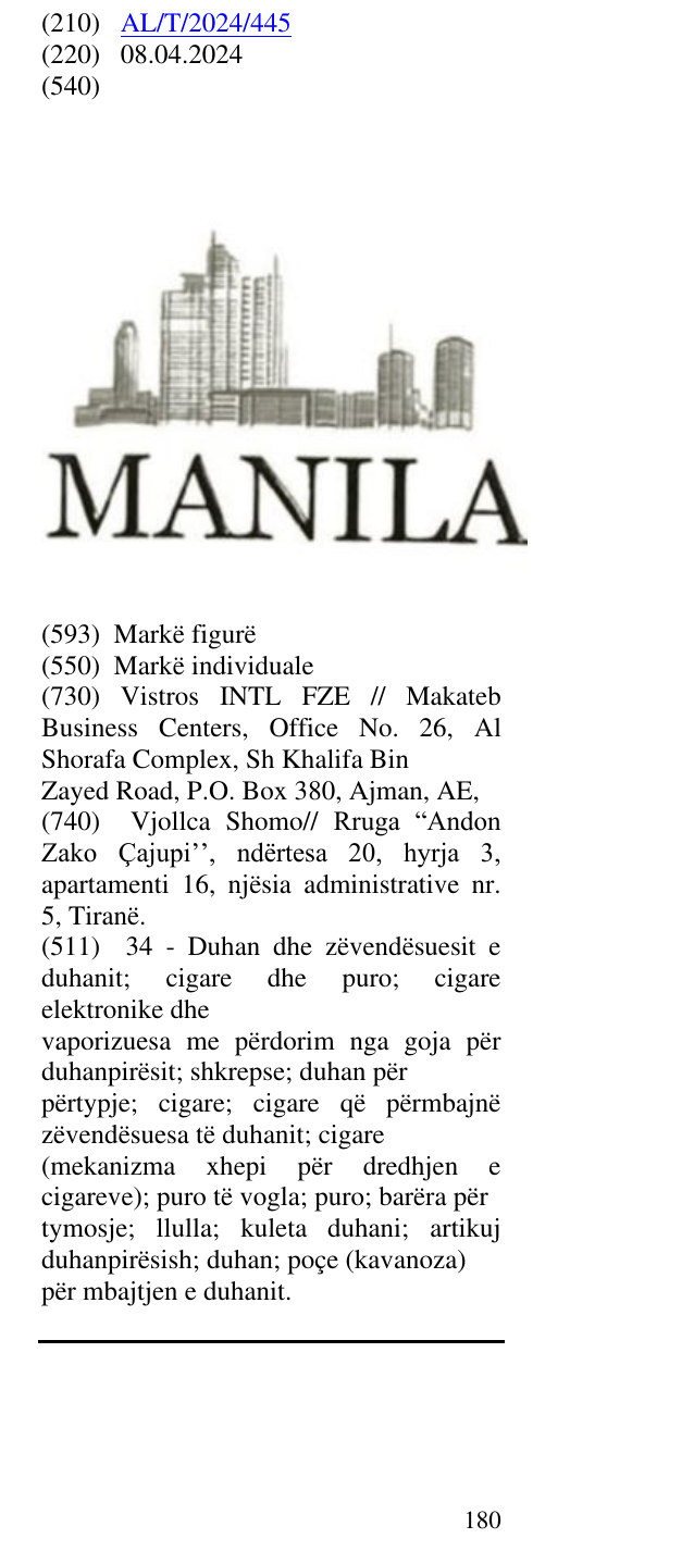 Zëri i markës MANILA në buletin