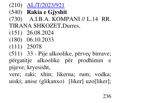 Zëri i markës Rakia e Gjyshit në buletin
