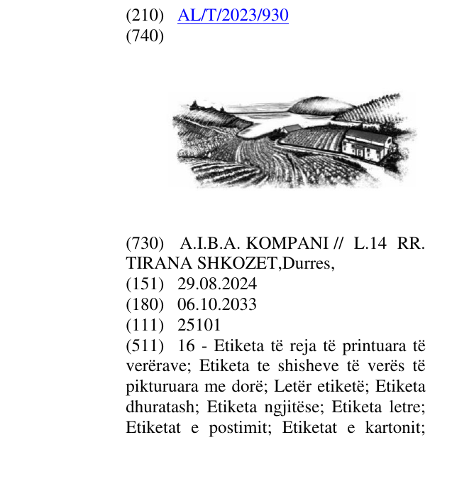 Zëri i markës AL/T/2023/930 në buletin