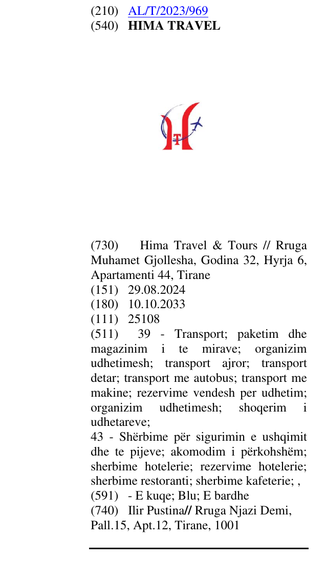 Zëri i markës HIMA TRAVEL në buletin