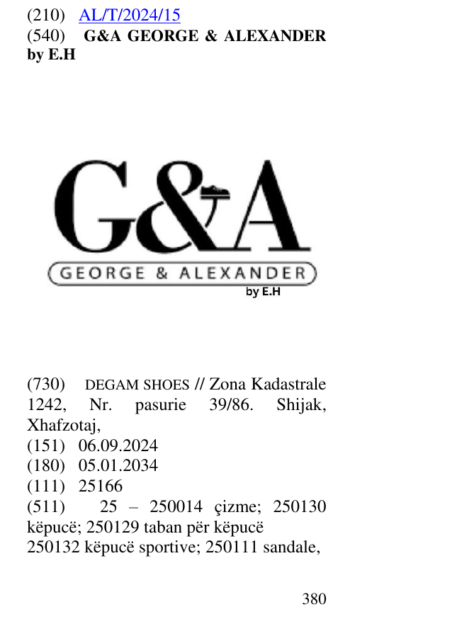 Zëri i markës G&A GEORGE & ALEXANDER by E.H në buletin