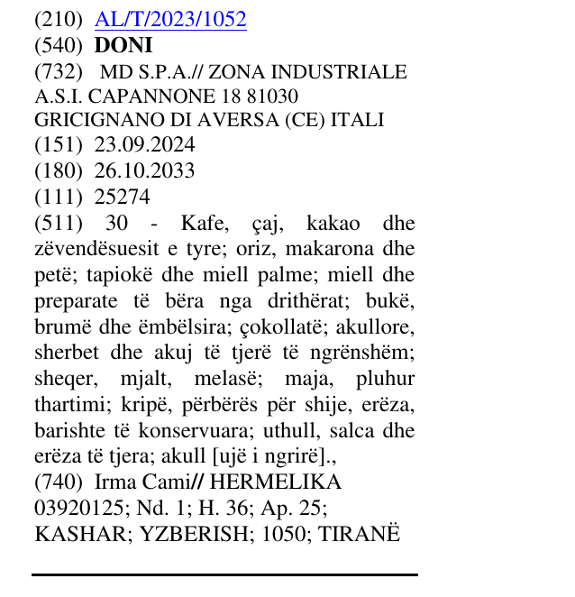 Zëri i markës DONI në buletin