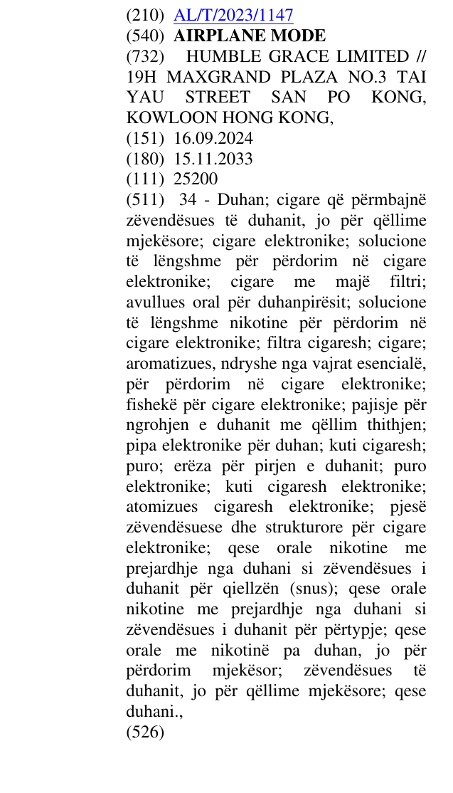 Zëri i markës AIRPLANE MODE në buletin