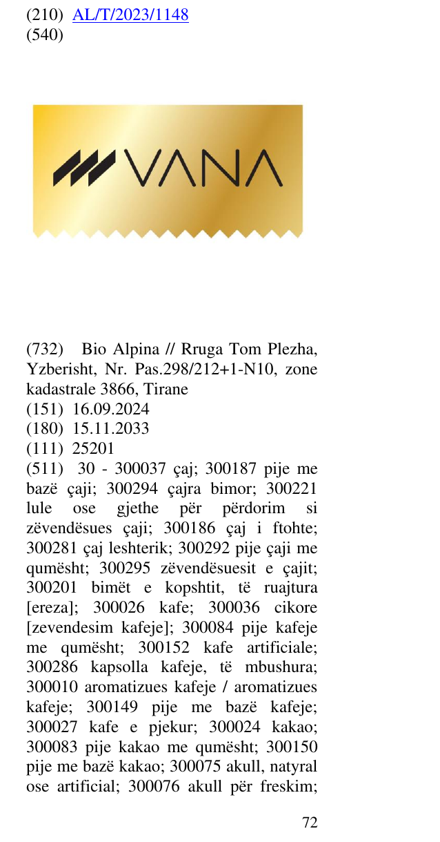 Zëri i markës VANA në buletin
