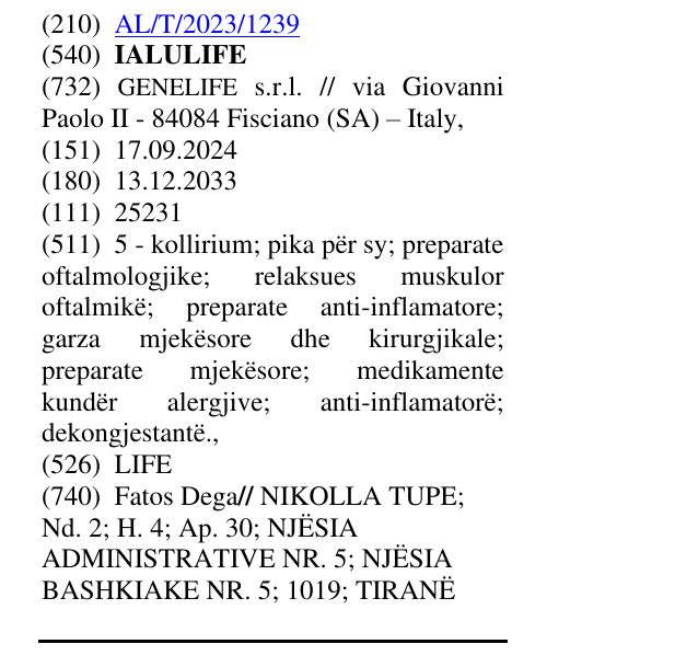 Zëri i markës IALULIFE në buletin
