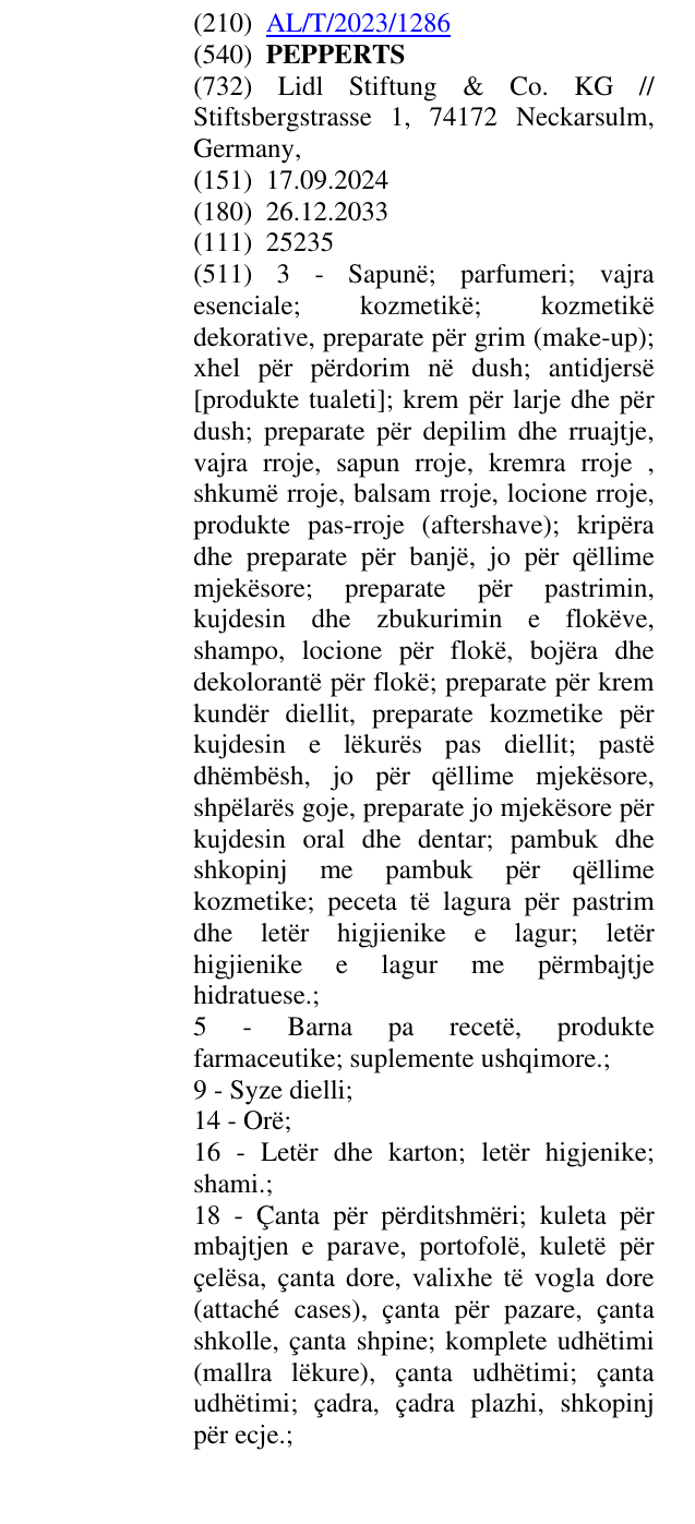 Zëri i markës PEPPERTS në buletin