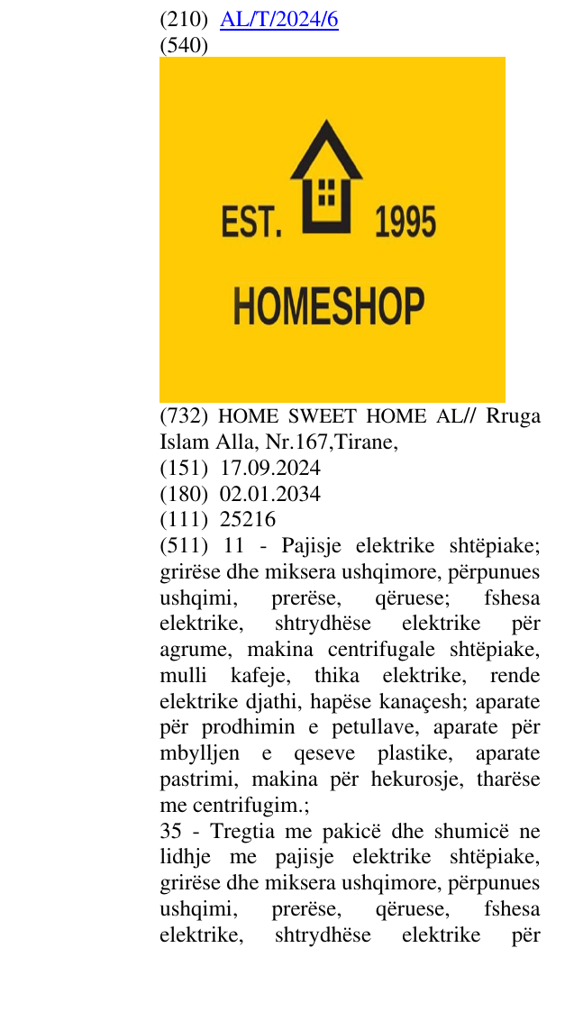 Zëri i markës HOMESHOP; Est; 1995; në buletin