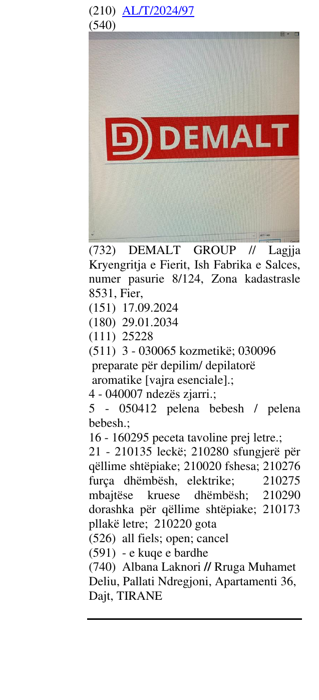 Zëri i markës all fiels; open; cancel në buletin