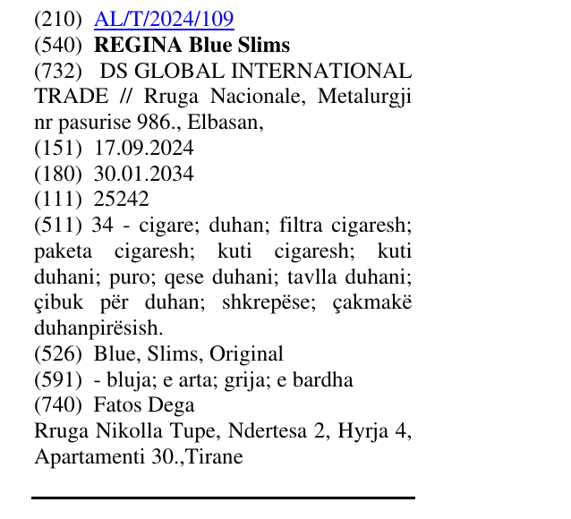 Zëri i markës REGINA Blue Slims në buletin