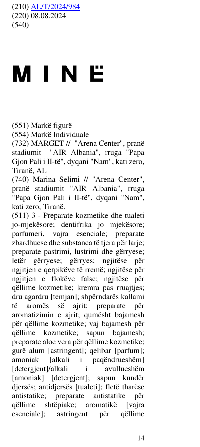 Zëri i markës MINË në buletin