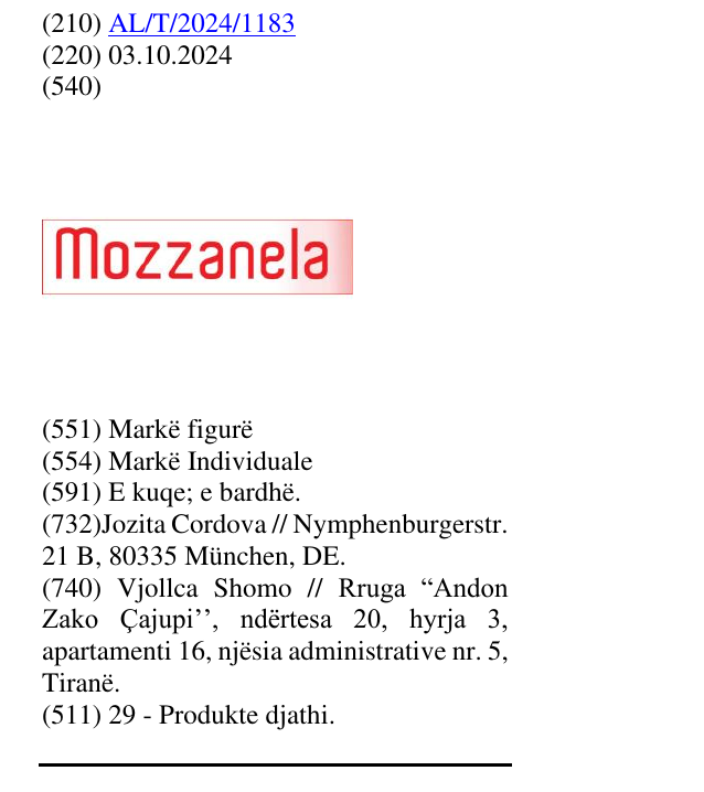 Zëri i markës Mozzanela në buletin