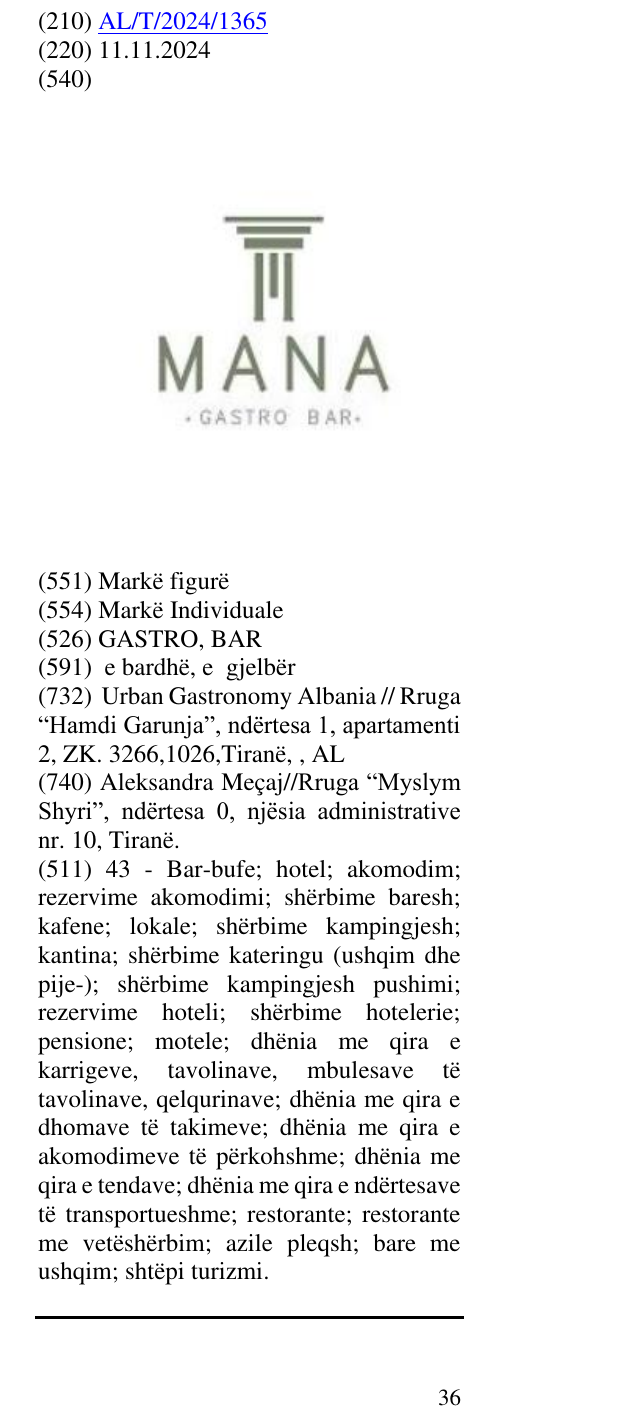 Zëri i markës GASTRO, BAR në buletin