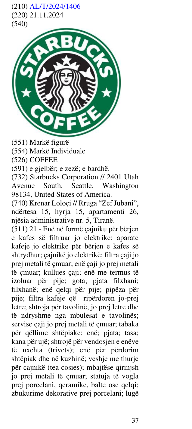Zëri i markës COFFEE në buletin