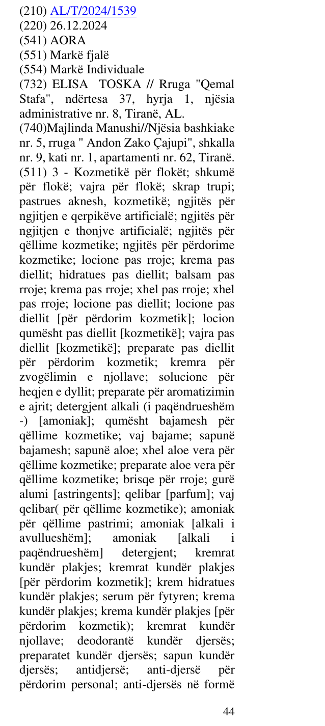 Zëri i markës AORA në buletin