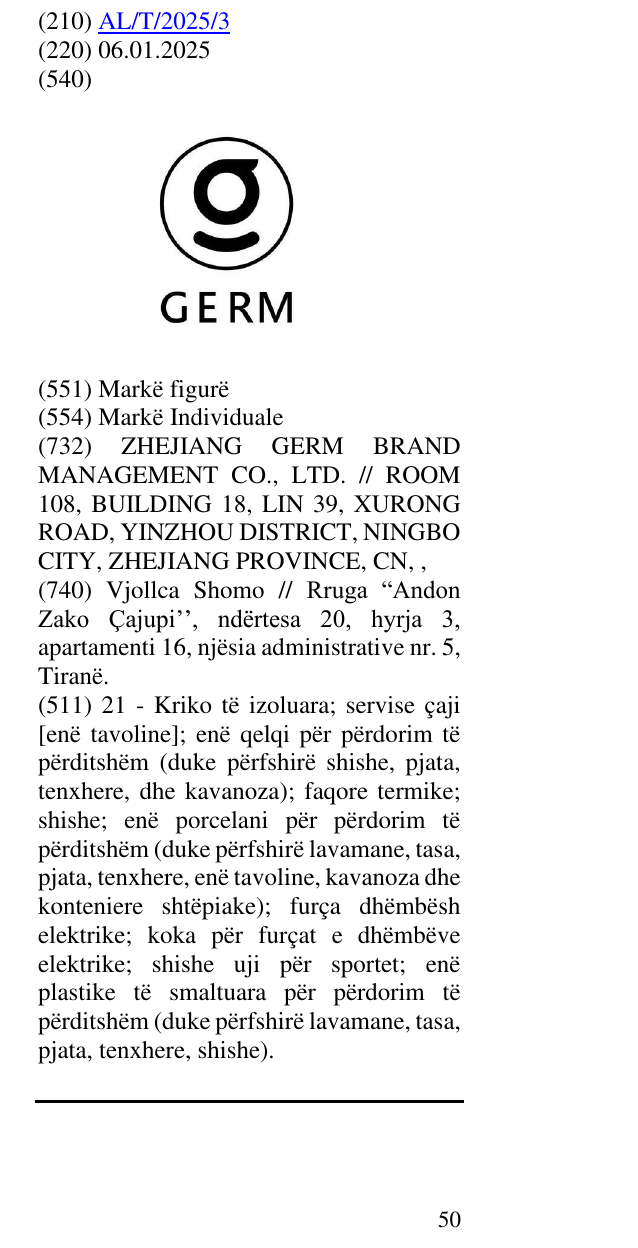 Zëri i markës GERM në buletin