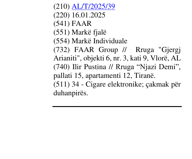 Zëri i markës FAAR në buletin