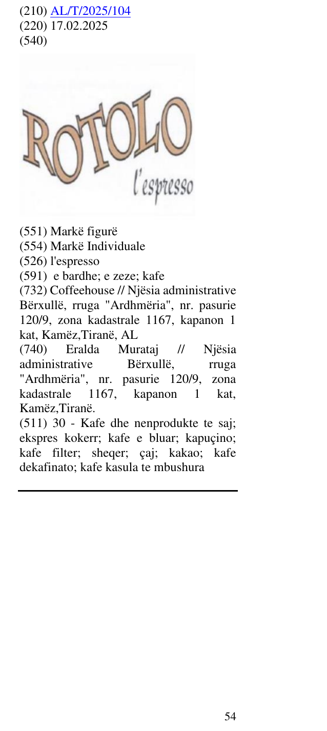 Zëri i markës l'espresso në buletin