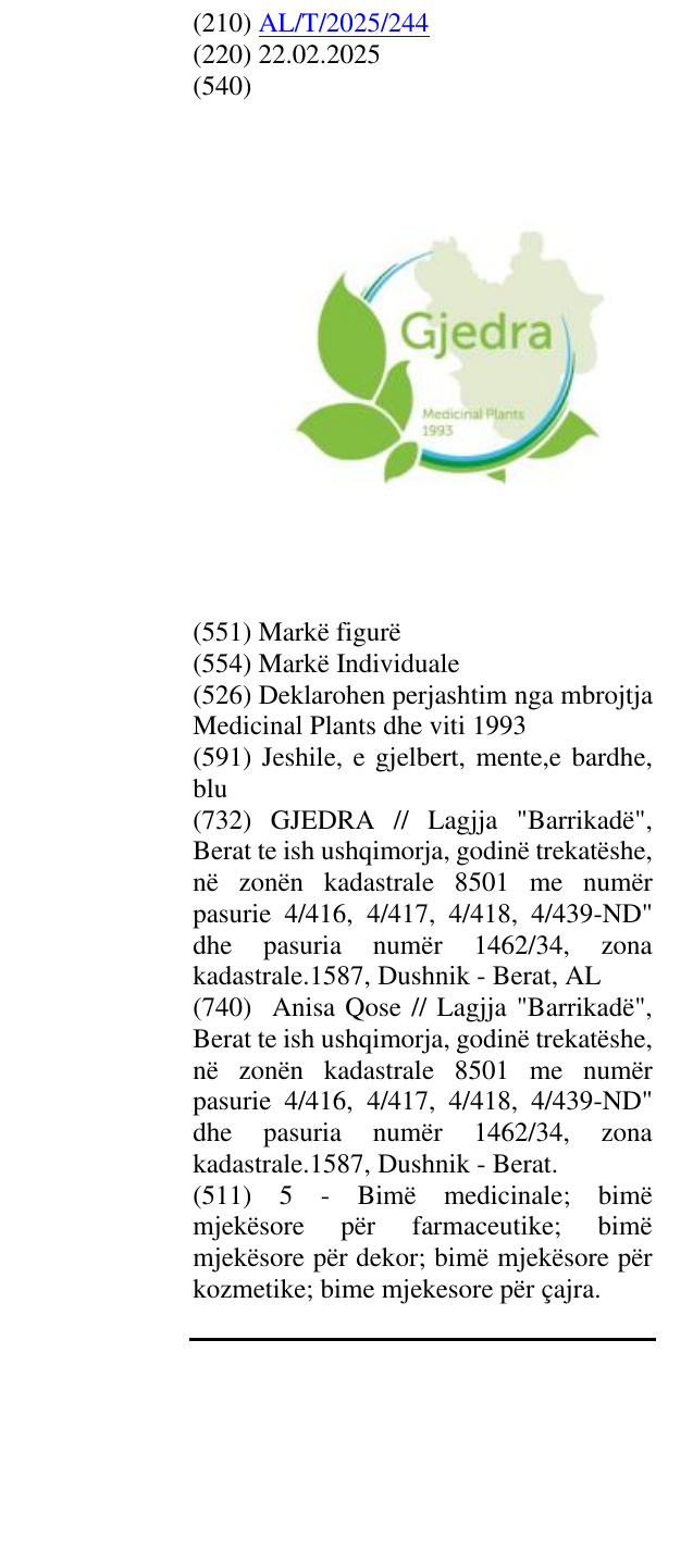 Zëri i markës Deklarohen perjashtim nga mbrojtja Medicinal Plants dhe viti 1993 në buletin