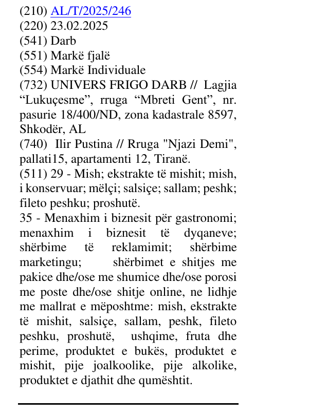Zëri i markës Darb në buletin