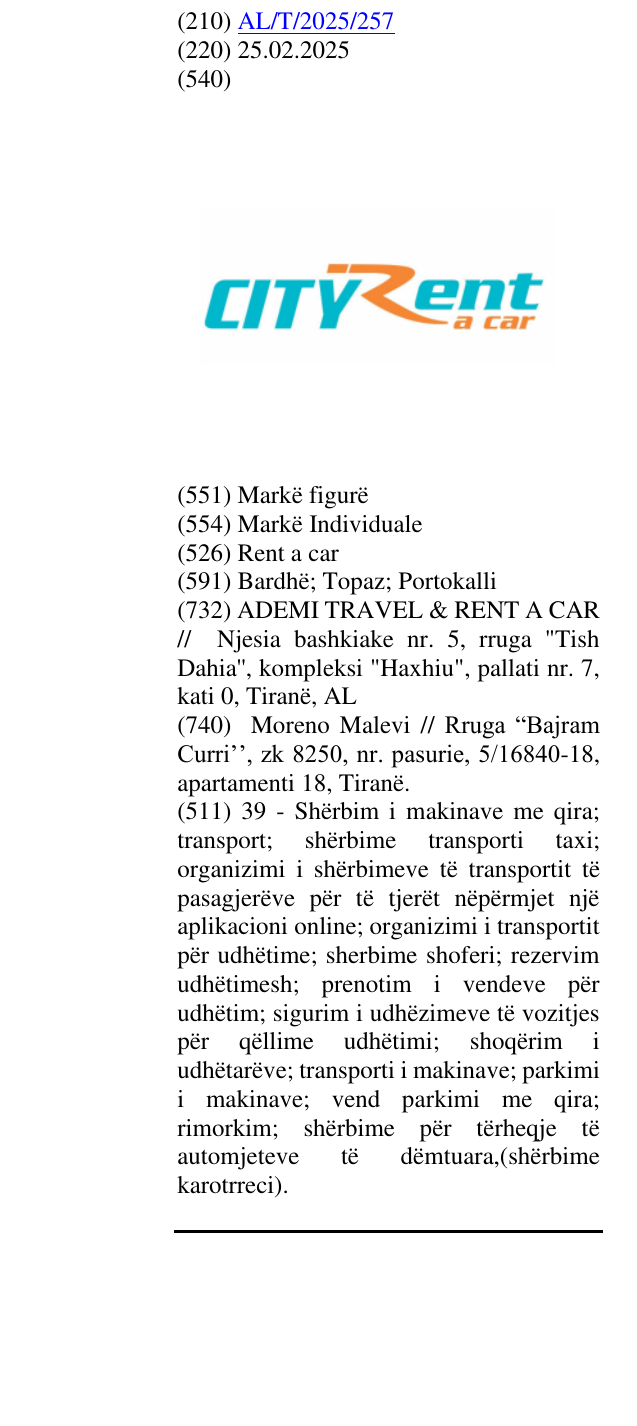 Zëri i markës Rent a car në buletin